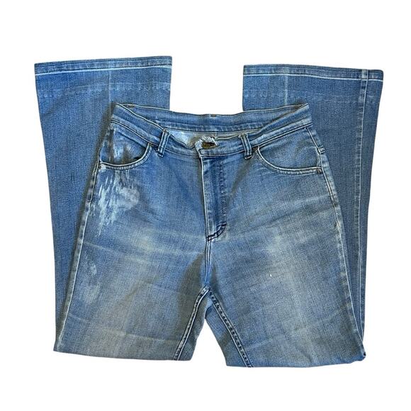 Lee Women’s Sz 27 Vintage 70s Bell Bottom Jeans Cotton USA Made Faded Thrashed - Picture 3 of 16